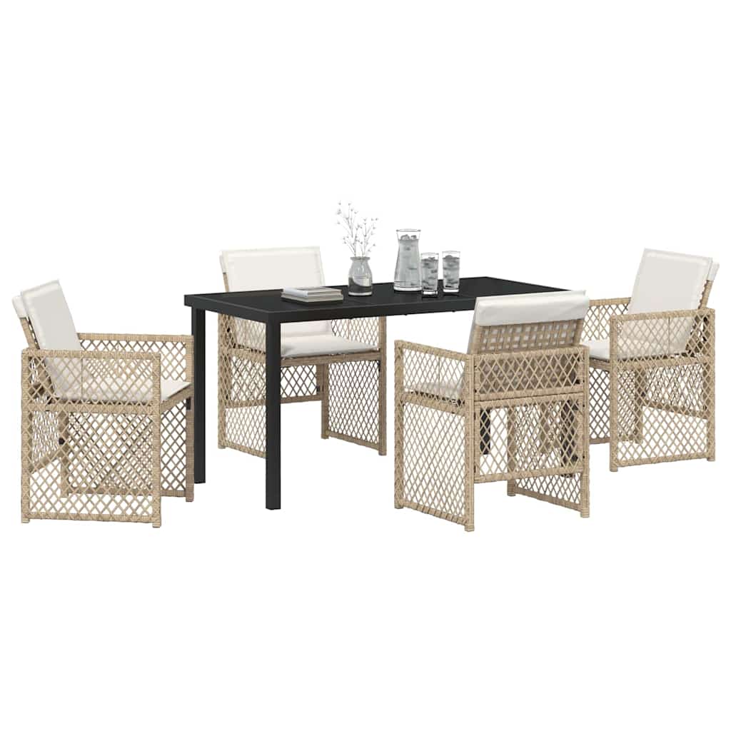 Garden Dining Set 5 pcs Beige Poly Rattan