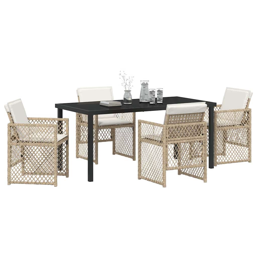 Garden Dining Set 5 pcs Beige Poly Rattan