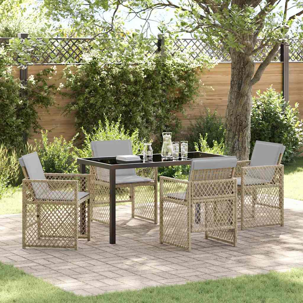 Garden Dining Set 5 pcs Beige Poly Rattan
