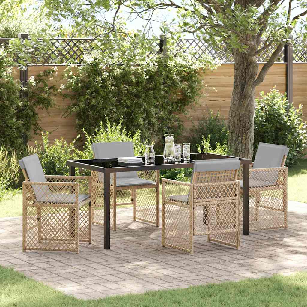 Garden Dining Set 5 pcs Beige Poly Rattan