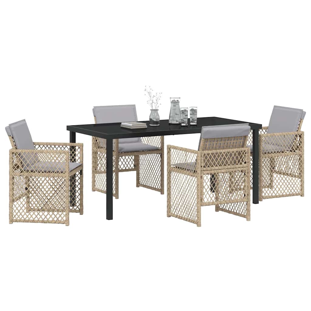 Garden Dining Set 5 pcs Beige Poly Rattan