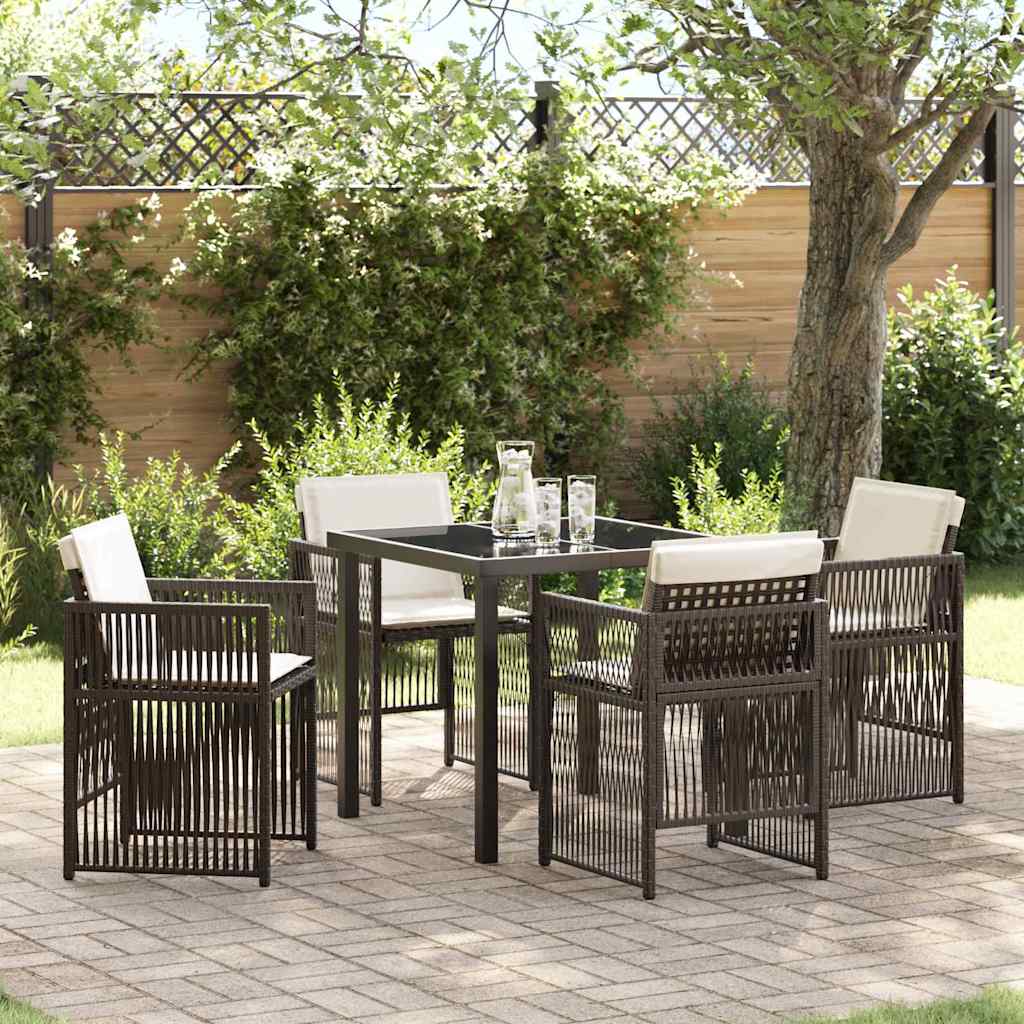 Garden Dining Set 5 pcs Brown Powder-Coated Steel