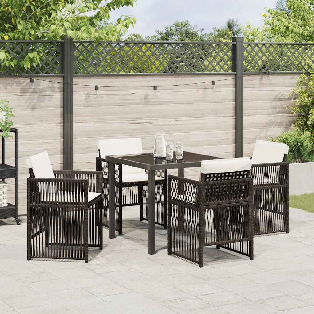 Garden Dining Set 5 pcs Brown Powder-Coated Steel