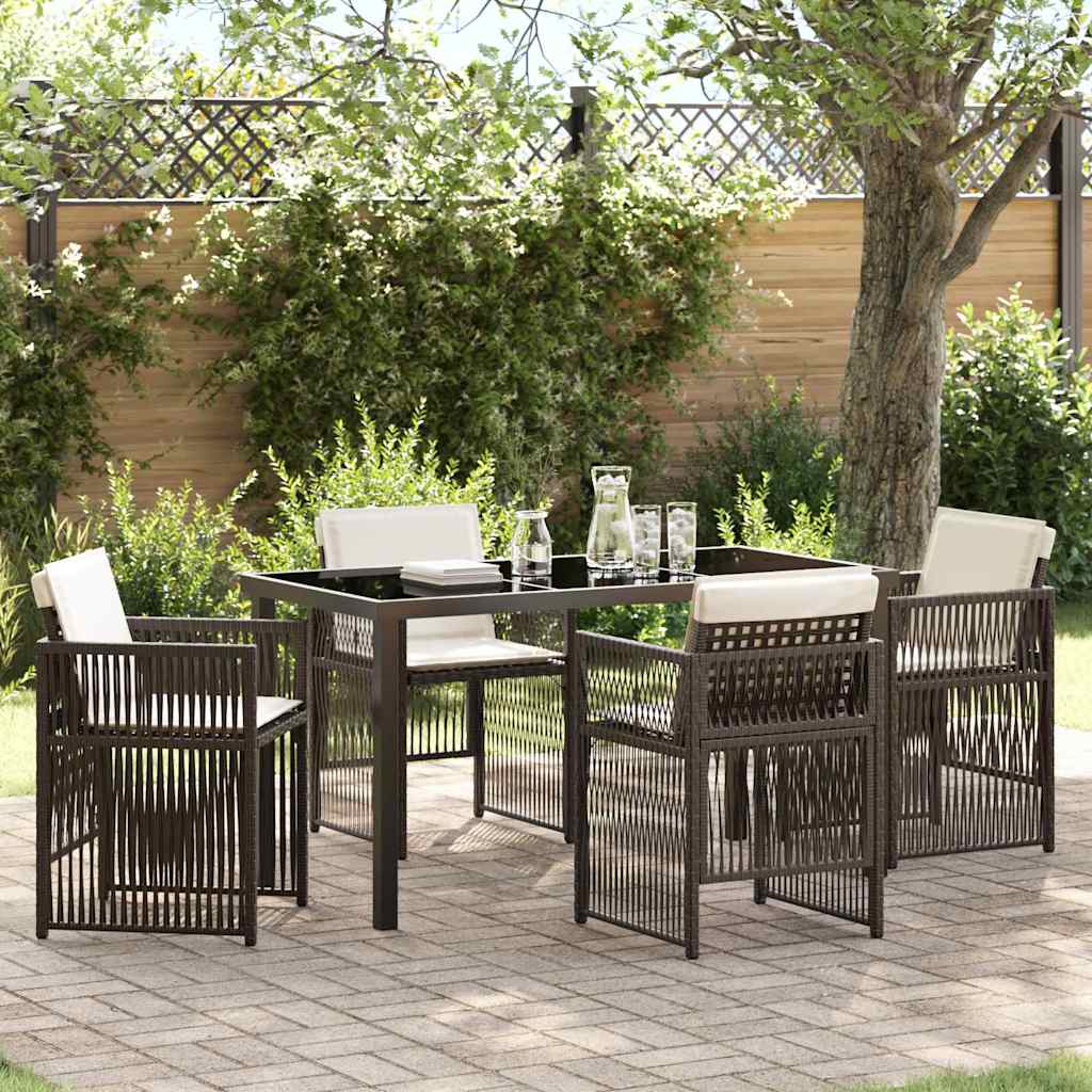 Garden Dining Set 5 pcs Brown Powder-Coated Steel