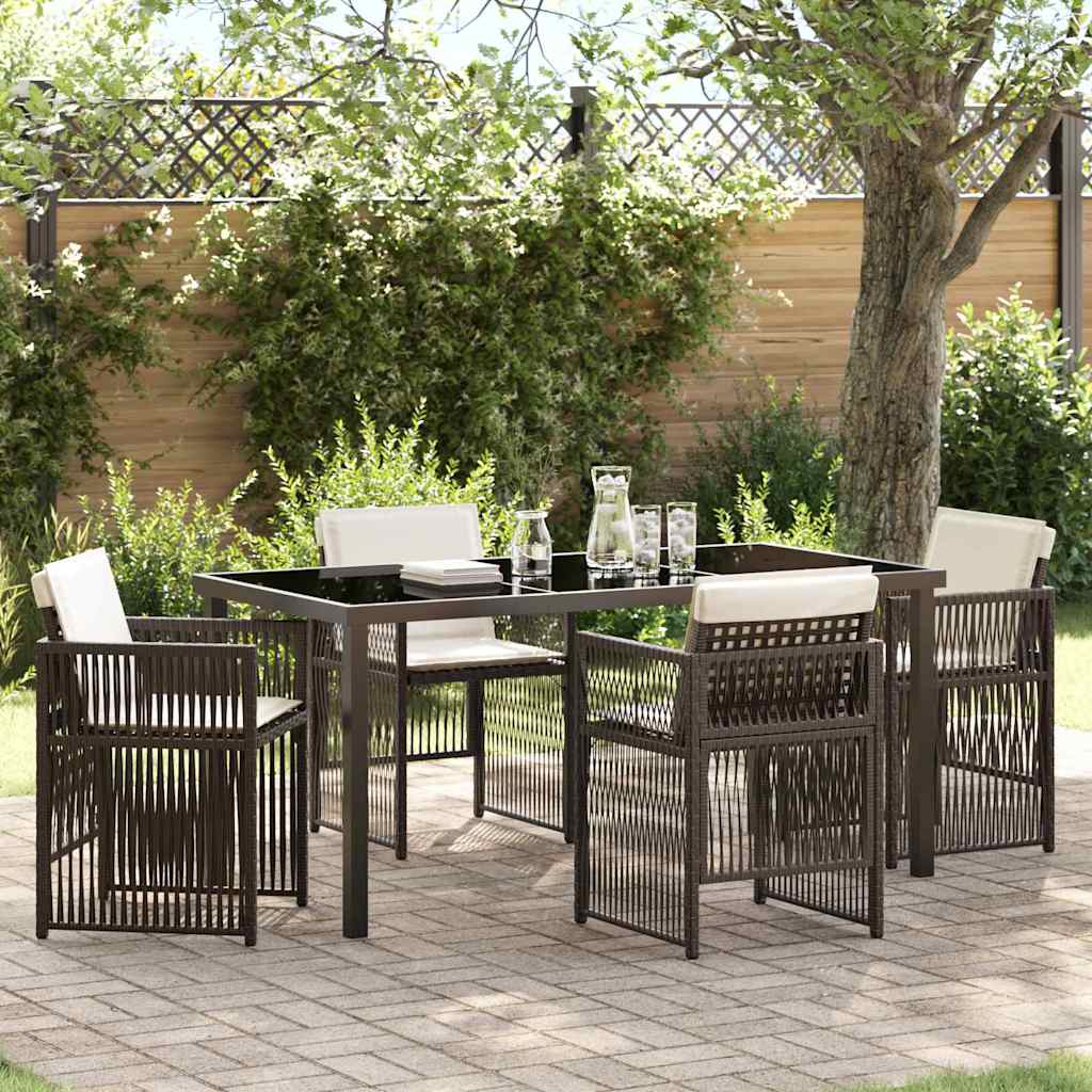 Garden Dining Set 5 pcs Brown Powder-Coated Steel