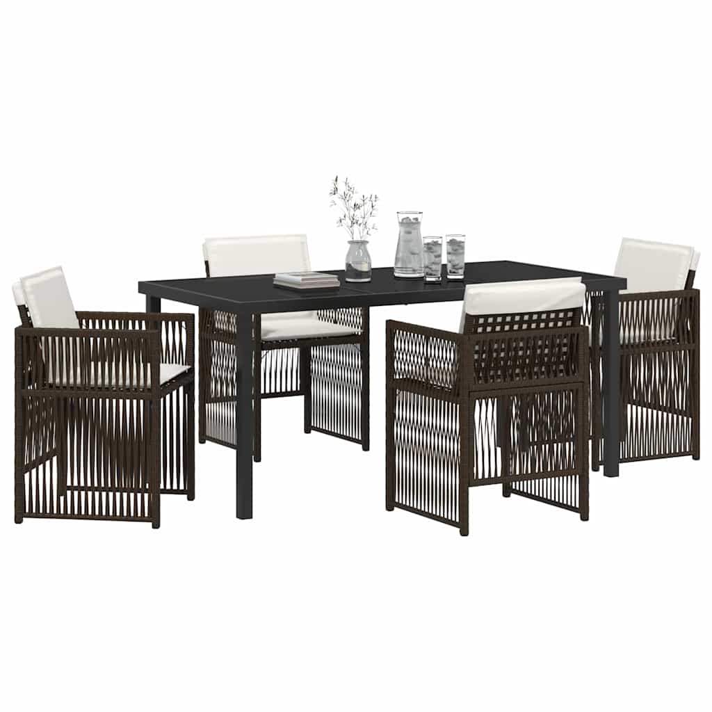 Garden Dining Set 5 pcs Brown Powder-Coated Steel