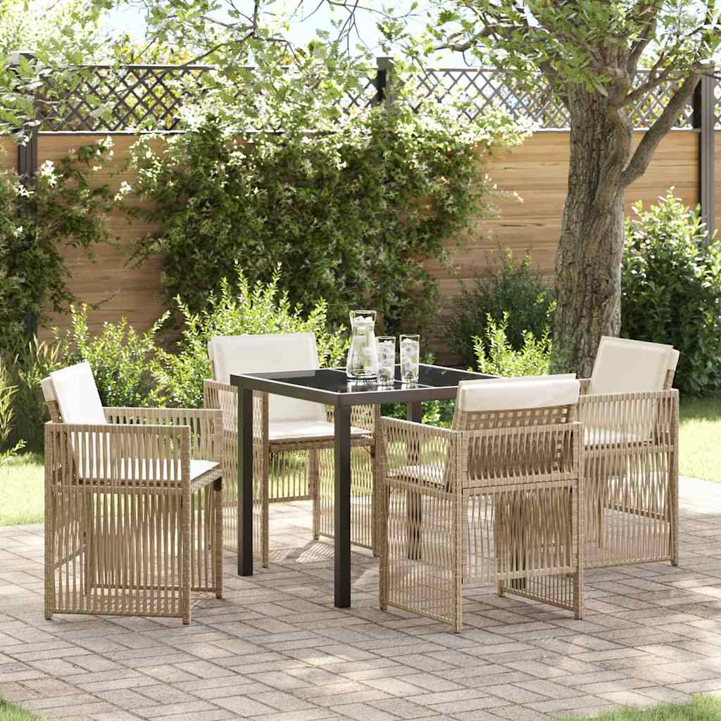 Garden Dining Set 5 pcs Beige Powder-Coated Steel