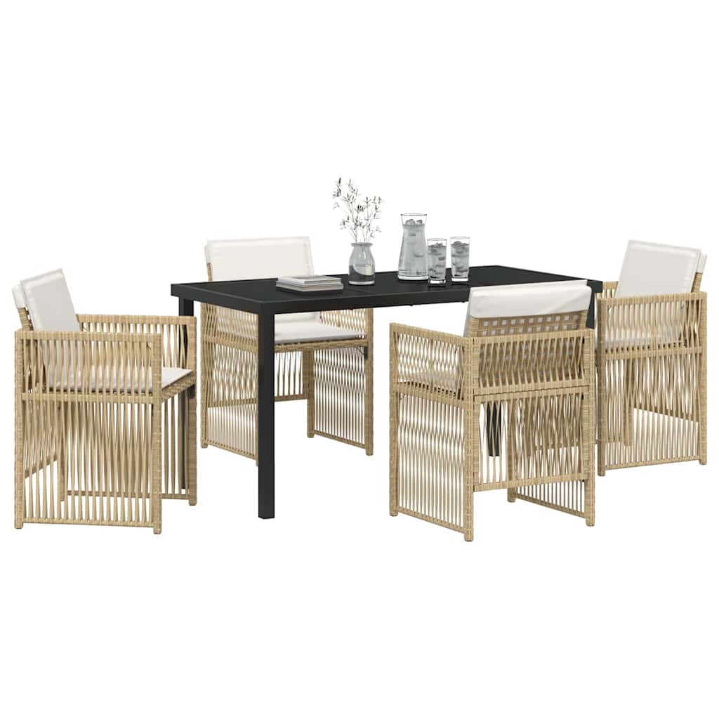 Garden Dining Set 5 pcs Beige Powder-Coated Steel