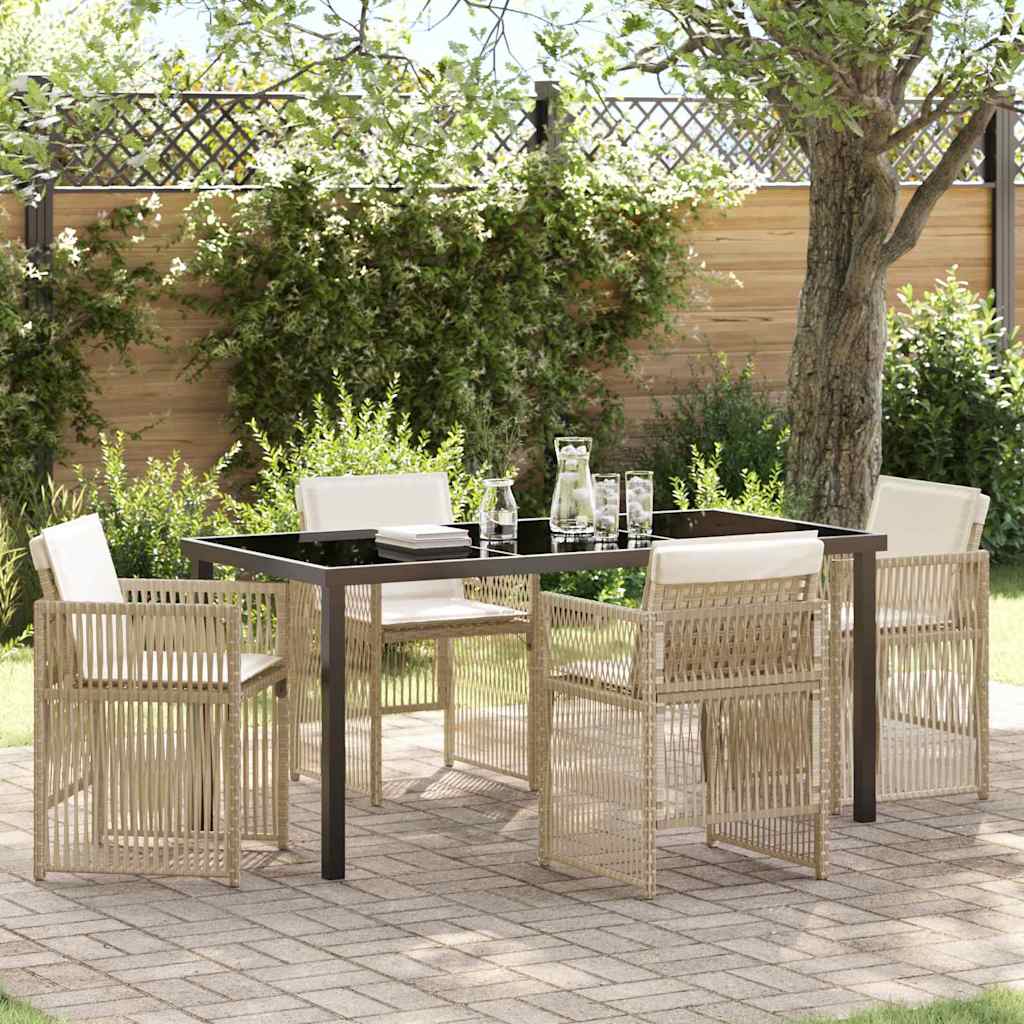 Garden Dining Set 5 pcs Beige Powder-Coated Steel