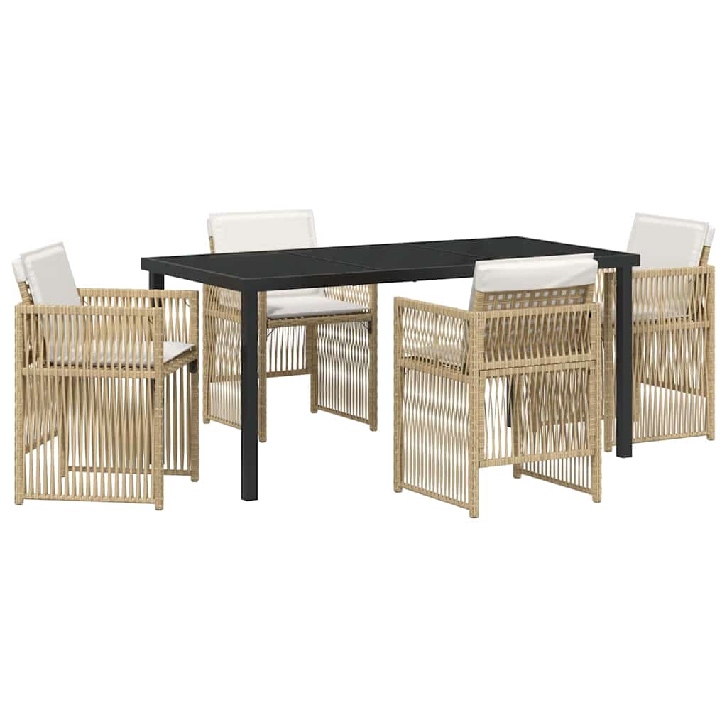 Garden Dining Set 5 pcs Beige Powder-Coated Steel