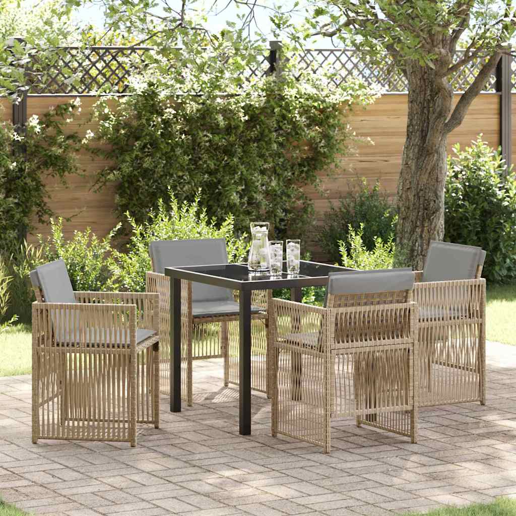 Garden Dining Set 5 pcs Beige Powder-Coated Steel