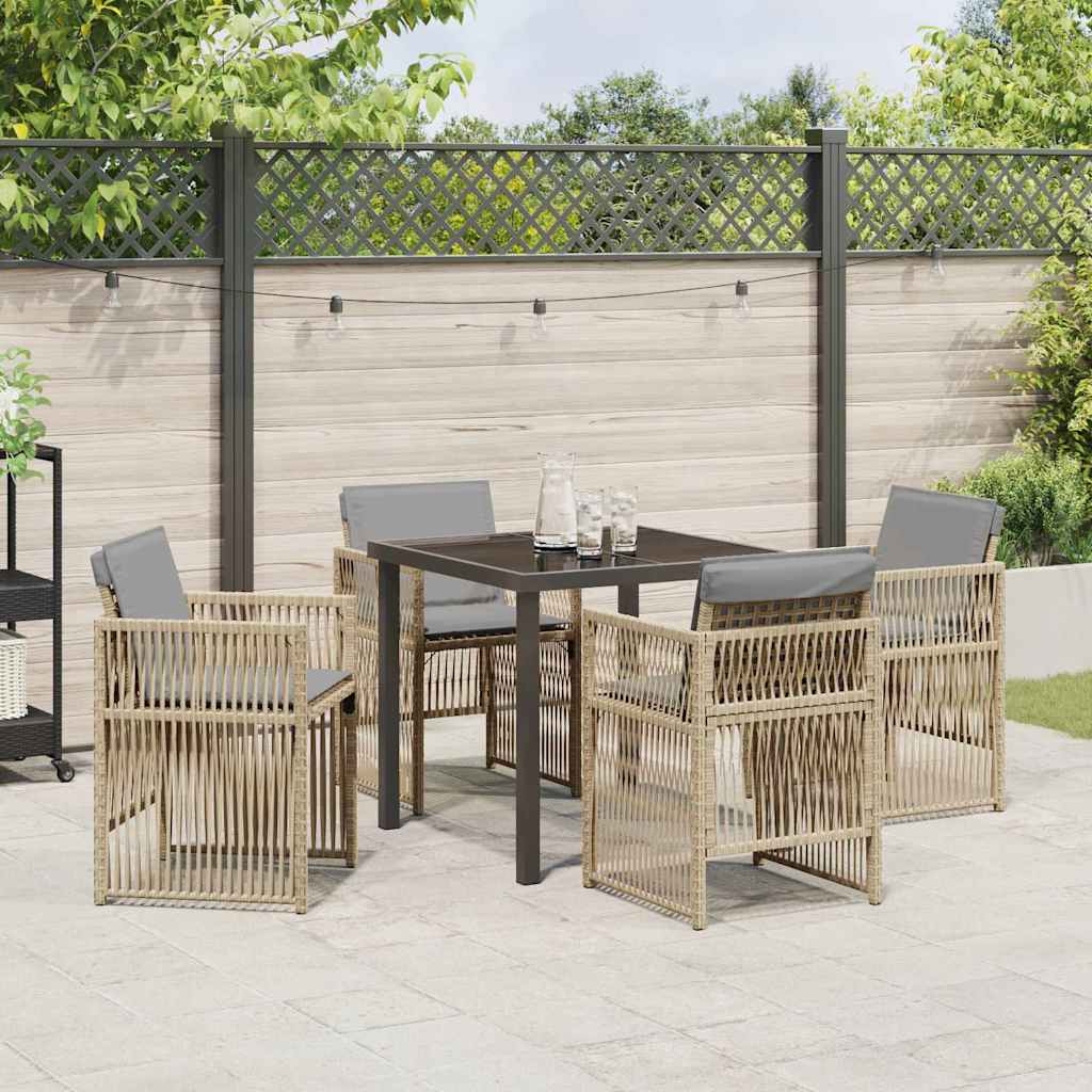 Garden Dining Set 5 pcs Beige Powder-Coated Steel