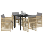 Garden Dining Set 5 pcs Beige Powder-Coated Steel