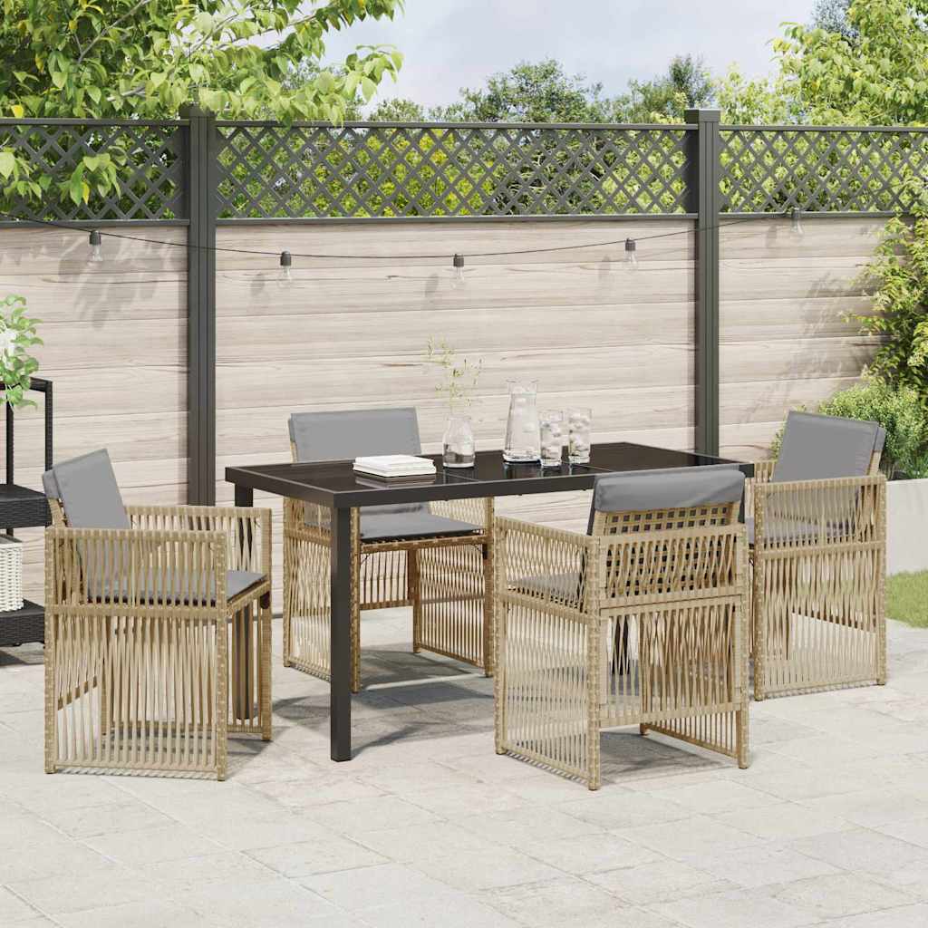 Garden Dining Set 5 pcs Beige Powder-Coated Steel