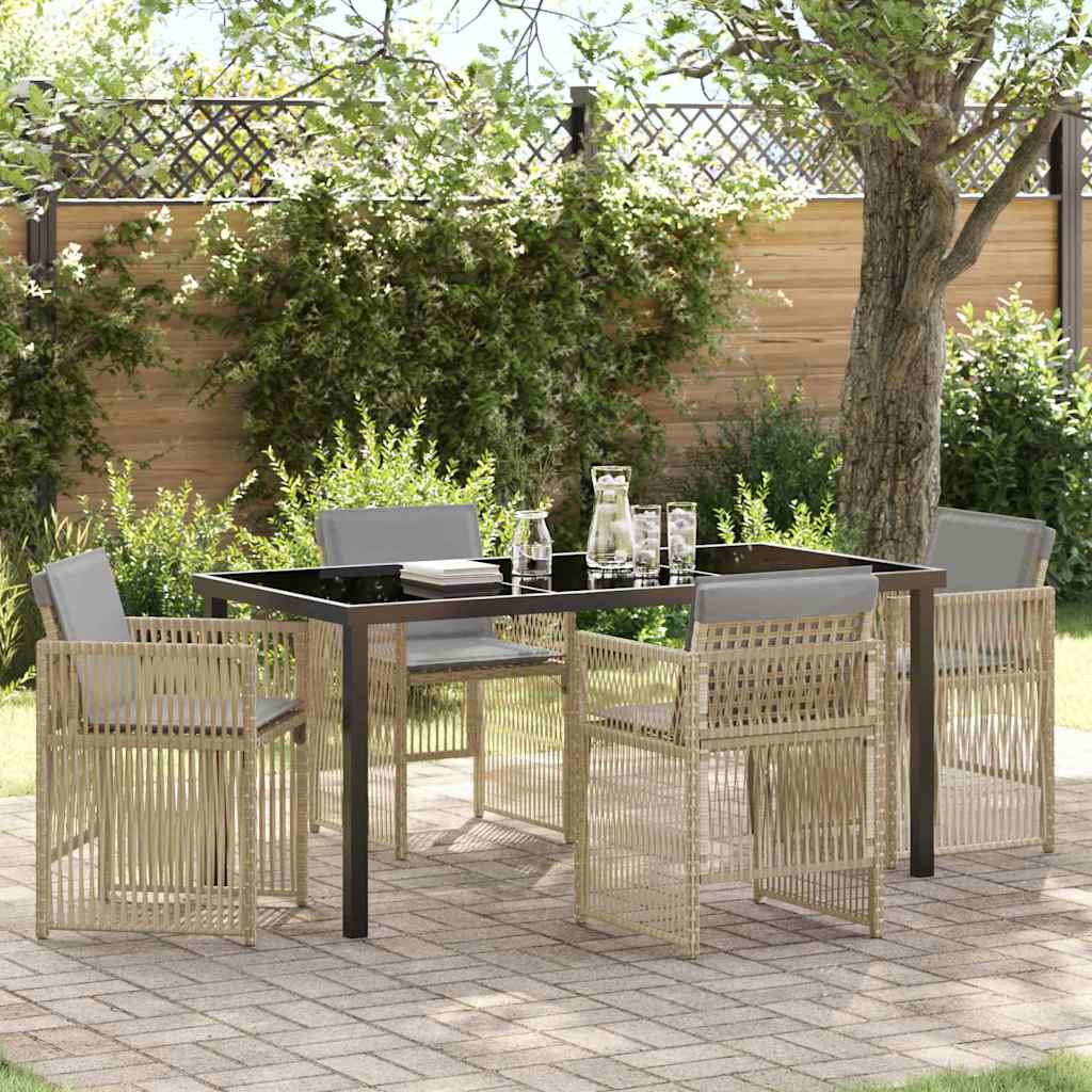 Garden Dining Set 5 pcs Beige Powder-Coated Steel