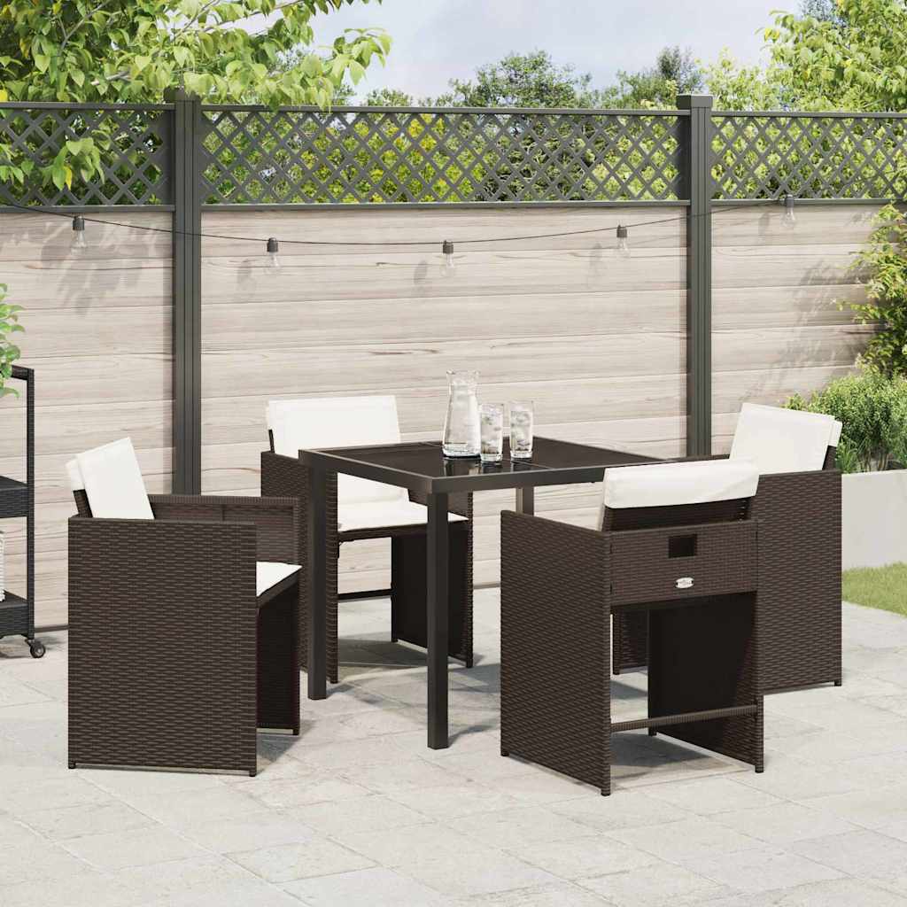 Garden Dining Set 5 pcs Brown Poly Rattan