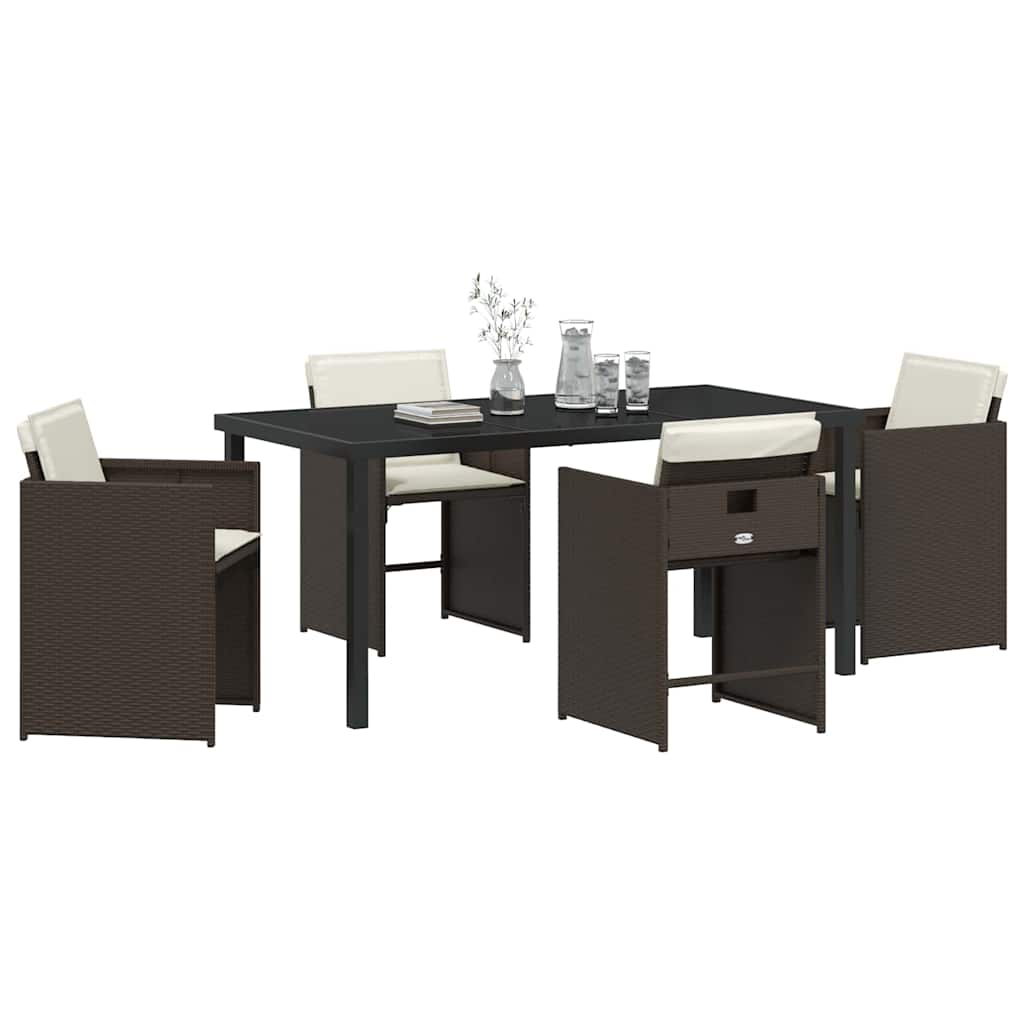 Garden Dining Set 5 pcs Brown Poly Rattan