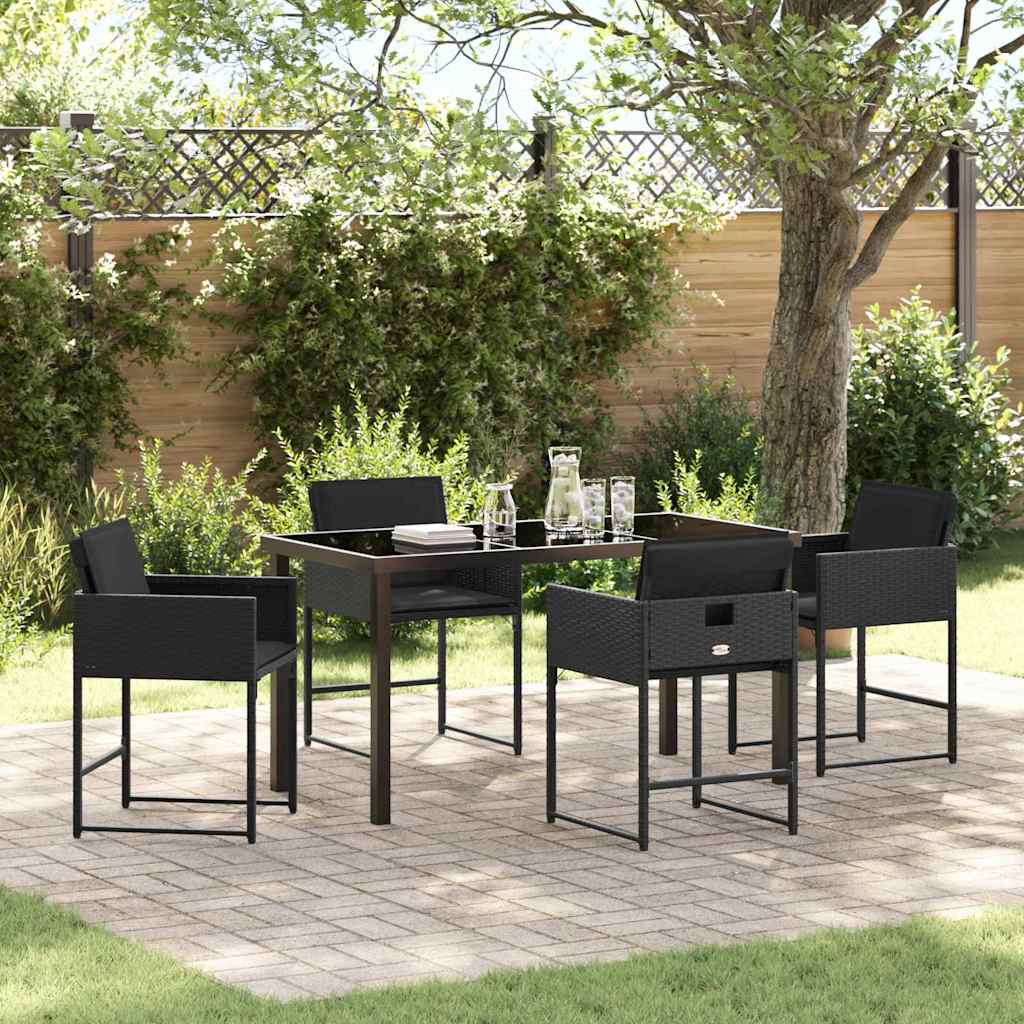 Garden Dining Set 5 pcs Black Poly Rattan