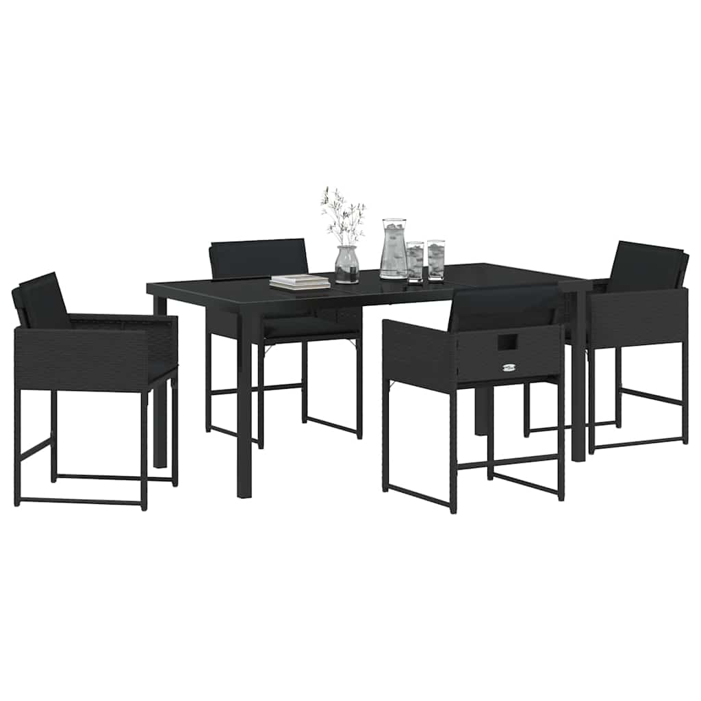 Garden Dining Set 5 pcs Black Poly Rattan