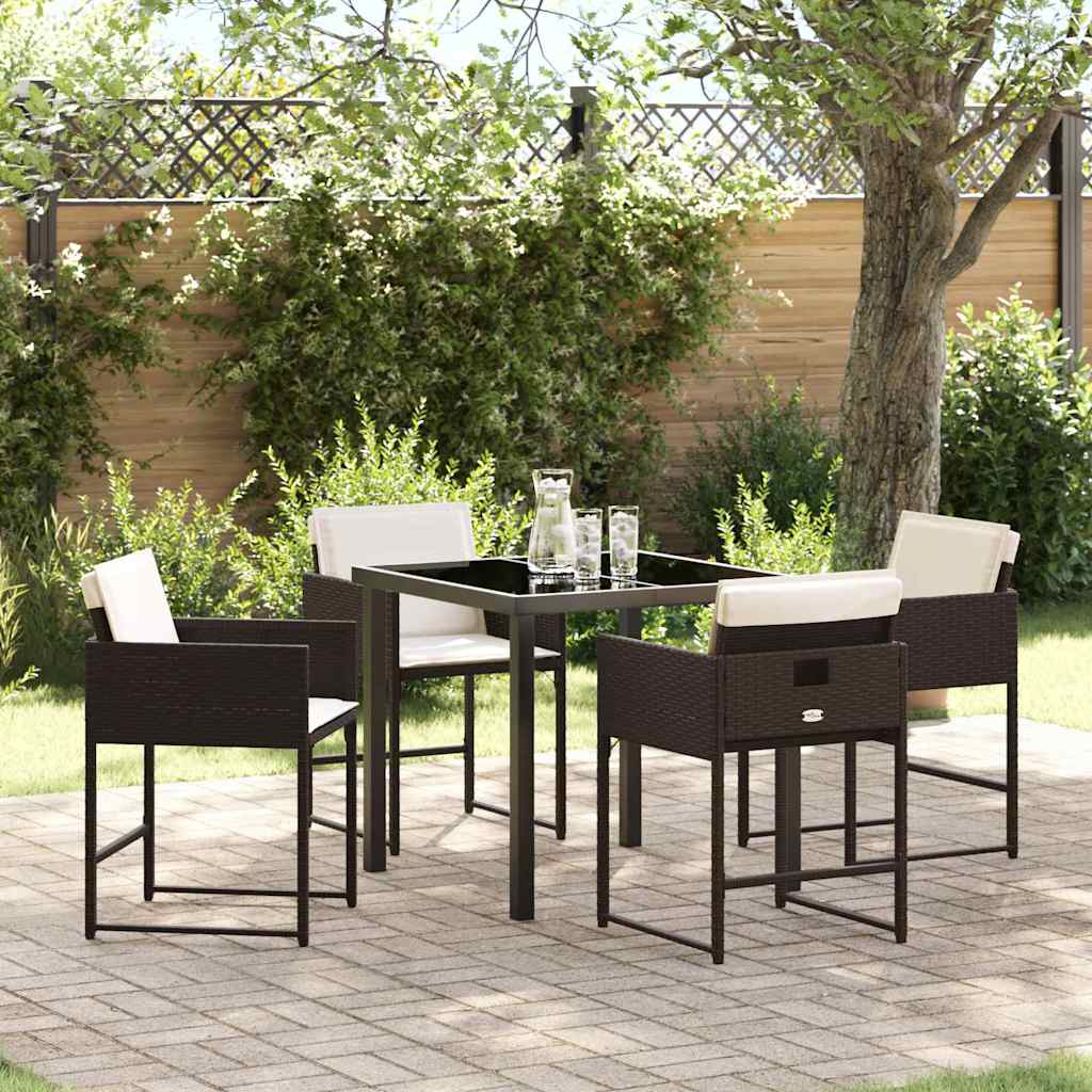 Garden Dining Set 5 pcs Brown Poly Rattan