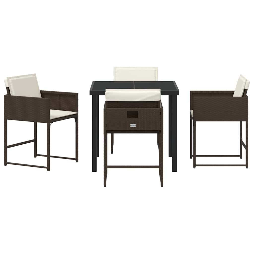 Garden Dining Set 5 pcs Brown Poly Rattan