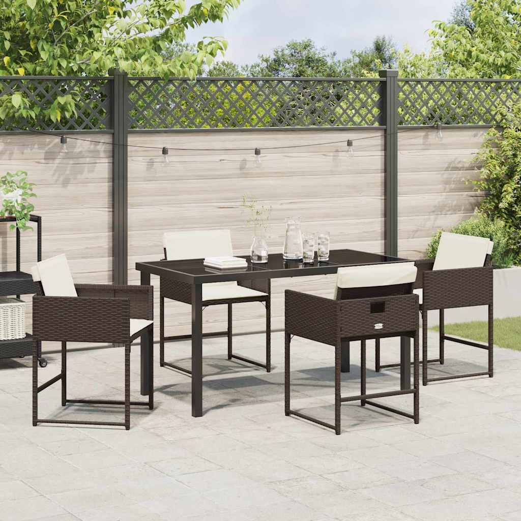 Garden Dining Set 5 pcs Brown Poly Rattan