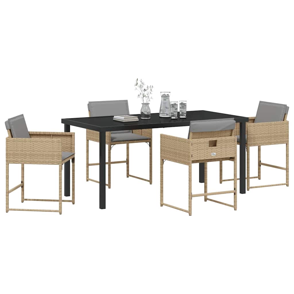 Garden Dining Set 5 pcs Beige Poly Rattan