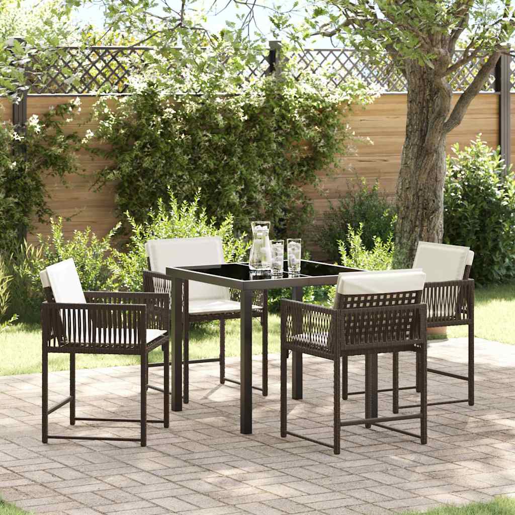 Garden Dining Set 5 pcs Brown Poly Rattan