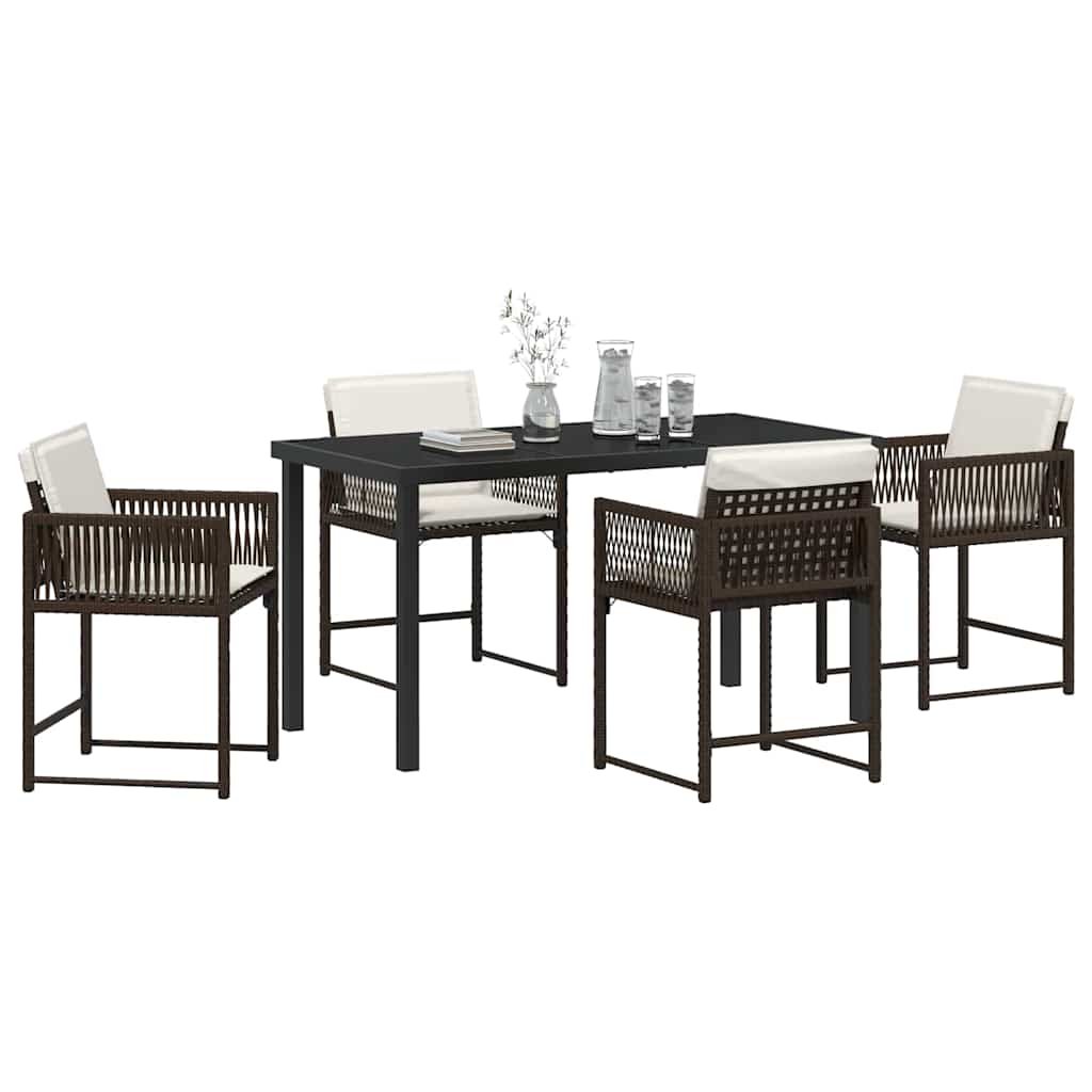 Garden Dining Set 5 pcs Brown Poly Rattan