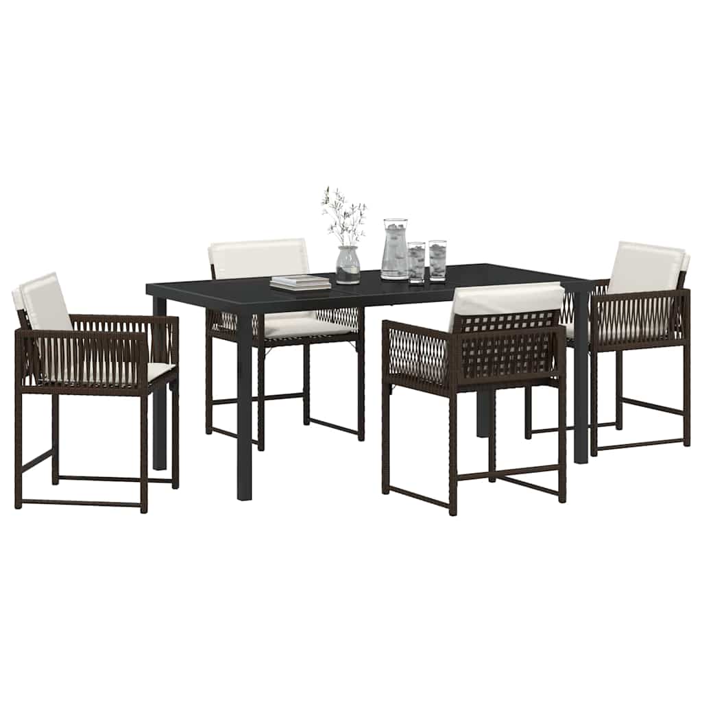 Garden Dining Set 5 pcs Brown Poly Rattan