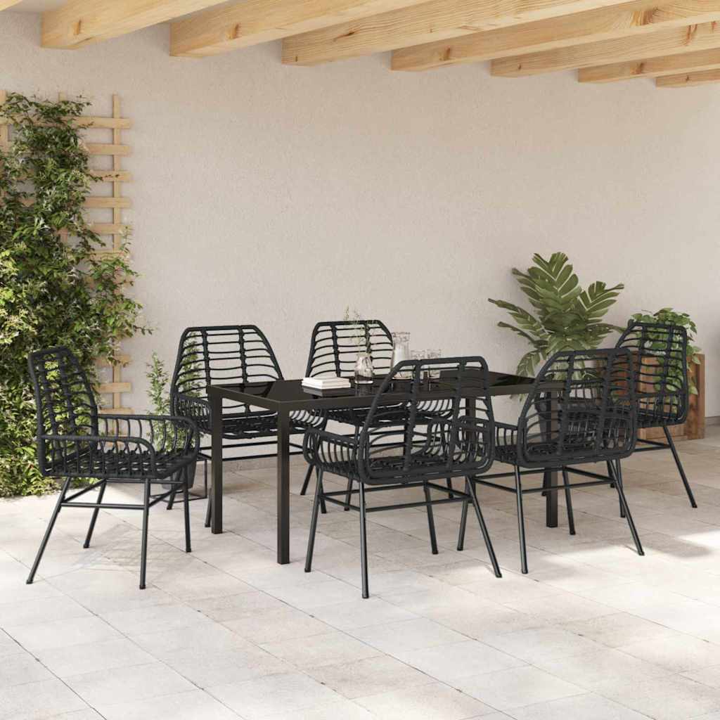 Garden Dining Set 7 pcs Black Poly Rattan