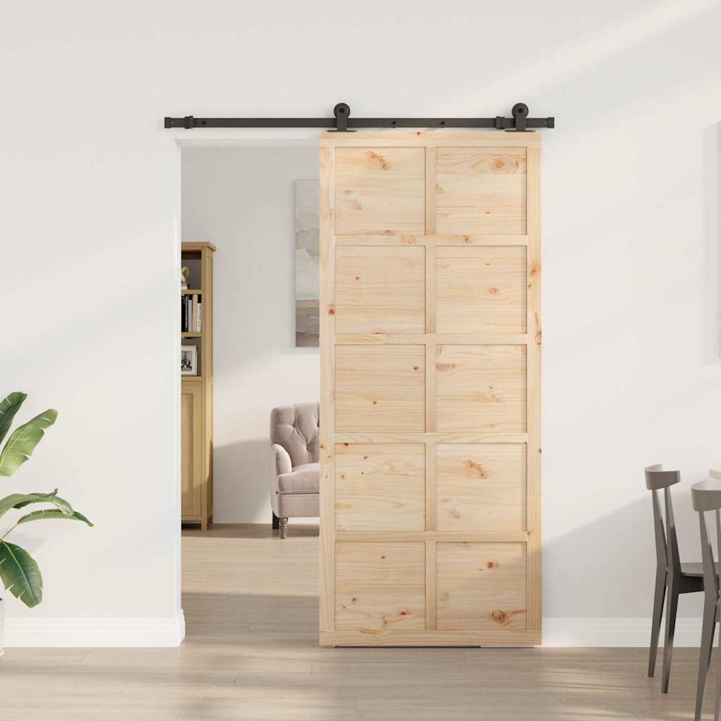 Sliding Door Brown 80 x 208 cm Solid Pine Wood