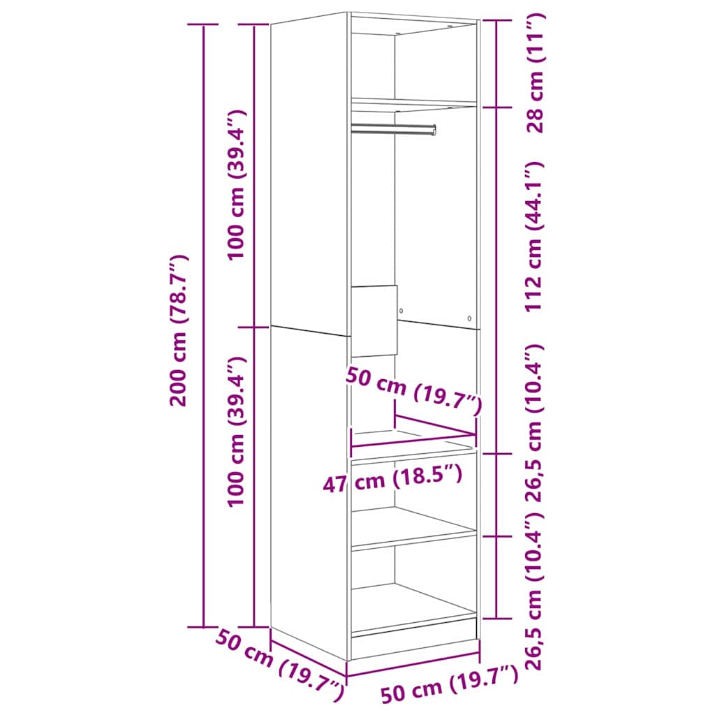 Wardrobe with Shelf Old Wood 50 x 50 x 200 cm Engineered Wood