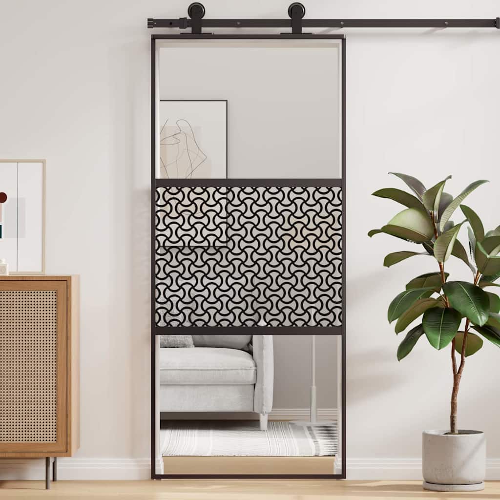 Glass Door Fretwork Black 90 x 2 x 205 cm Aluminium