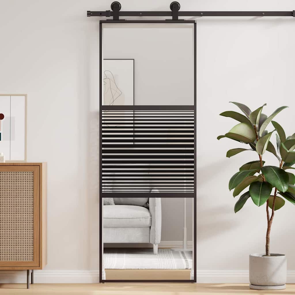 Glass Door Striped Black 76 x 2 x 205 cm Aluminium