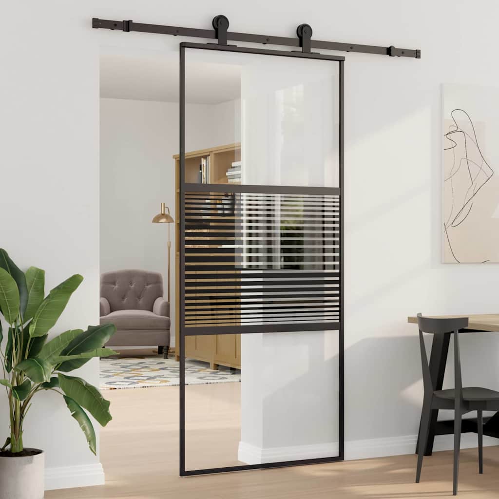 Glass Door Striped Black 90 x 2 x 205 cm Aluminium
