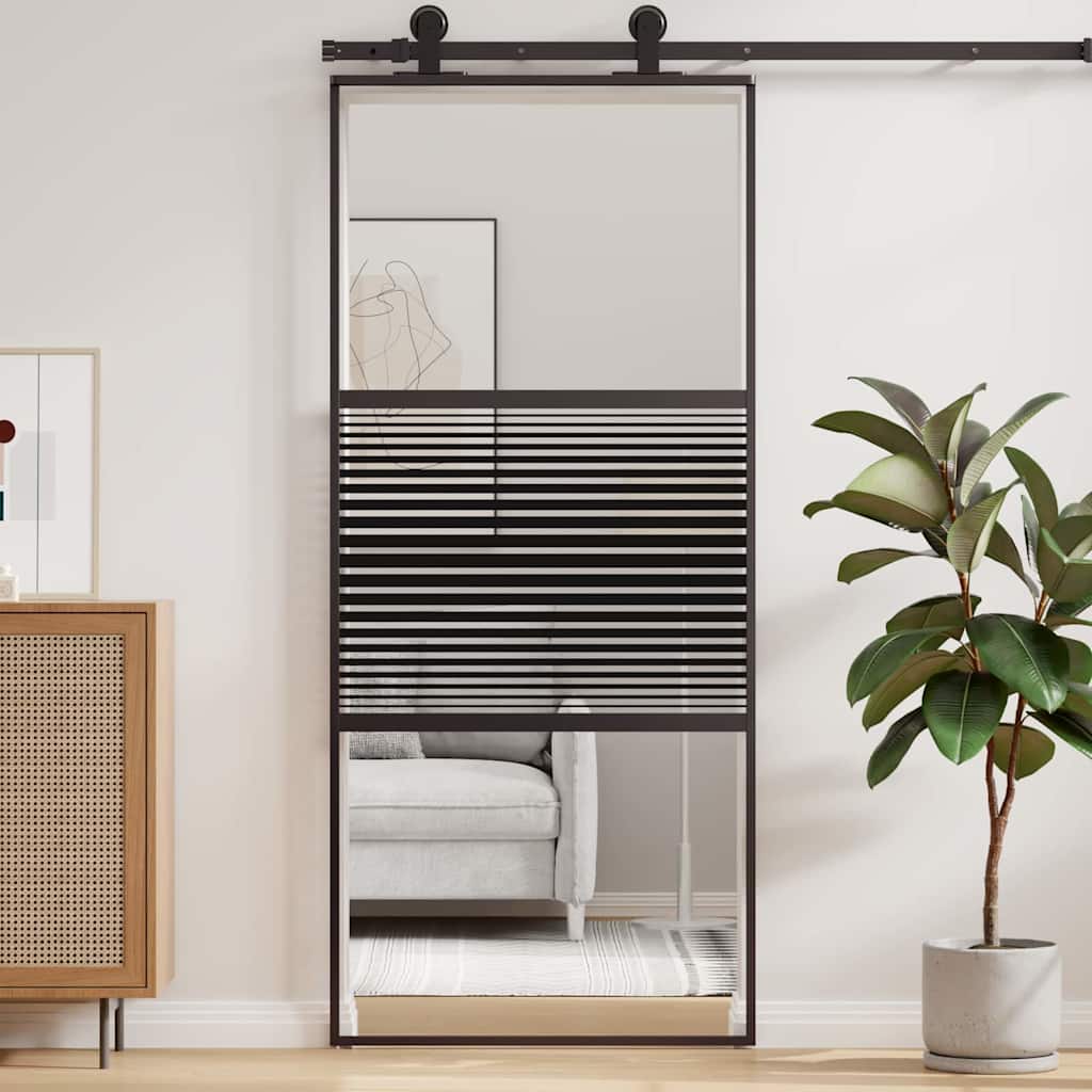 Glass Door Striped Black 90 x 2 x 205 cm Aluminium