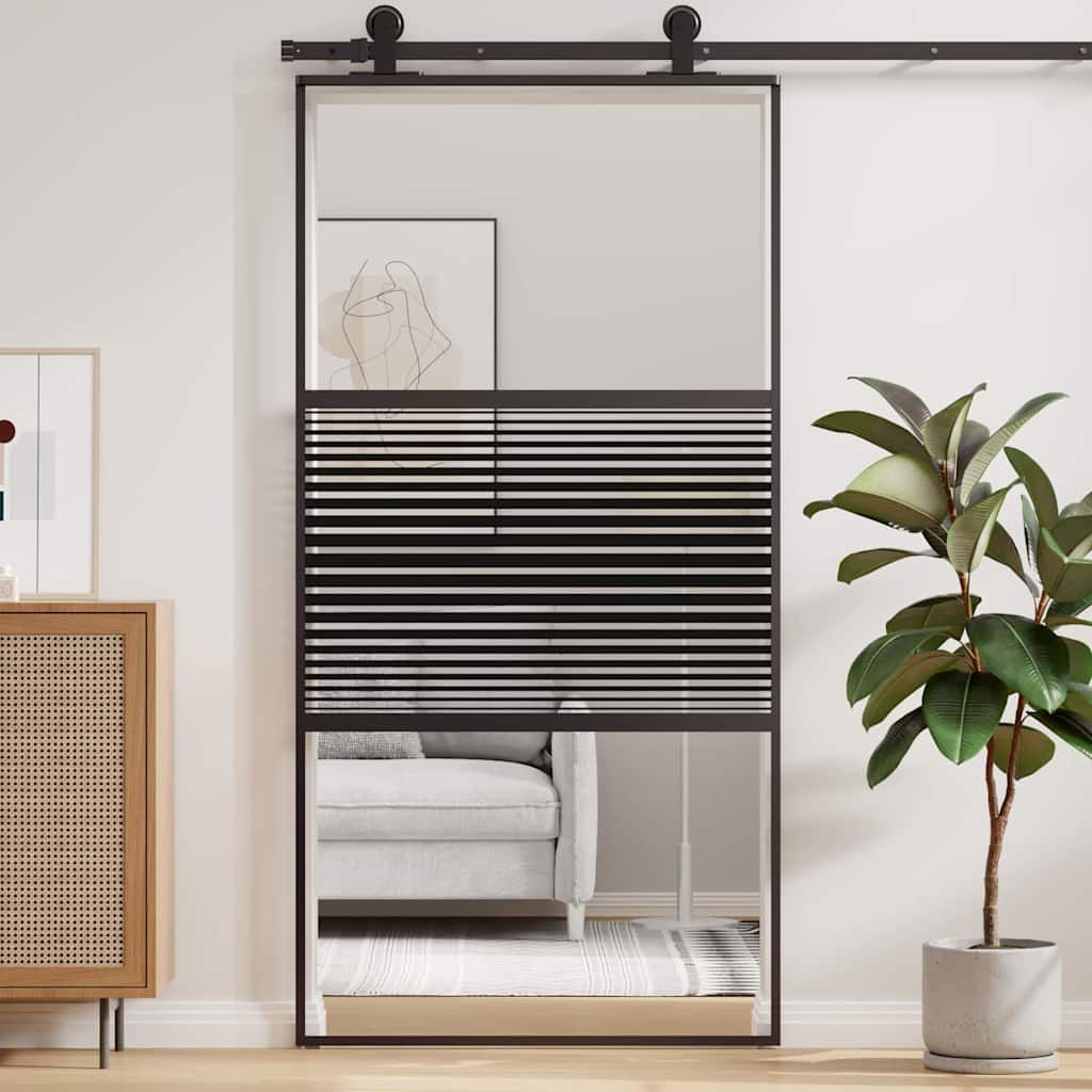 Glass Door Striped Black 102.5 x 2 x 205 cm Aluminium