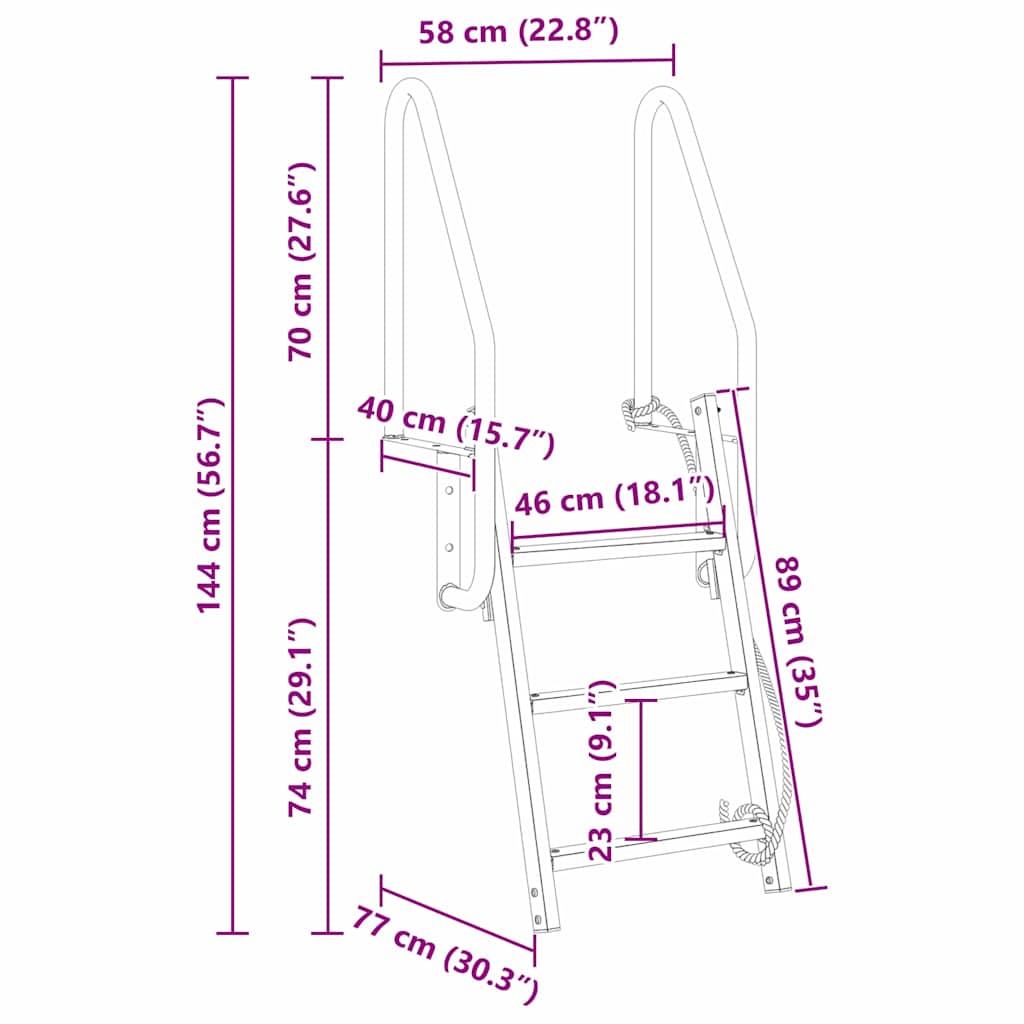 3-Step Dock Ladder Silver 58 x 77 x 144 cm Aluminium
