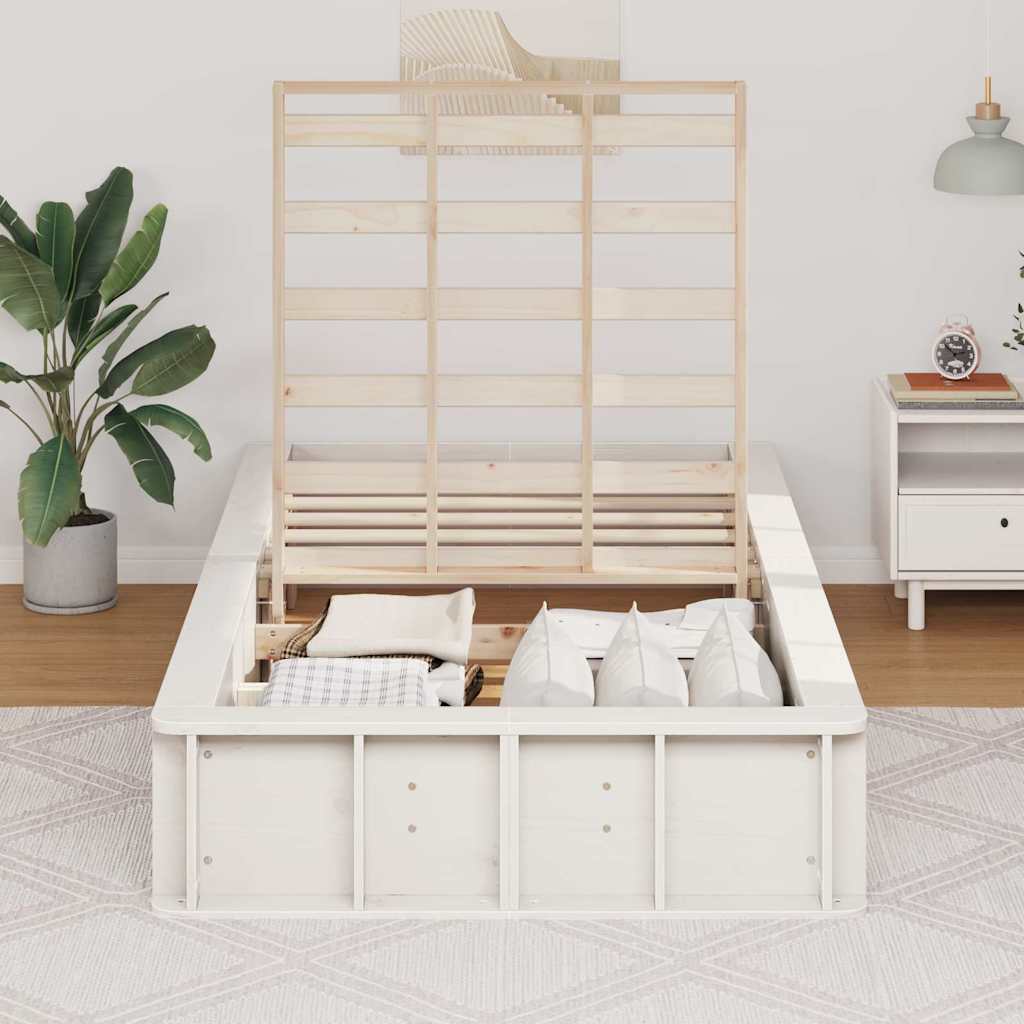 Bed Frame White 75 x 190 cm Solid Pine Wood
