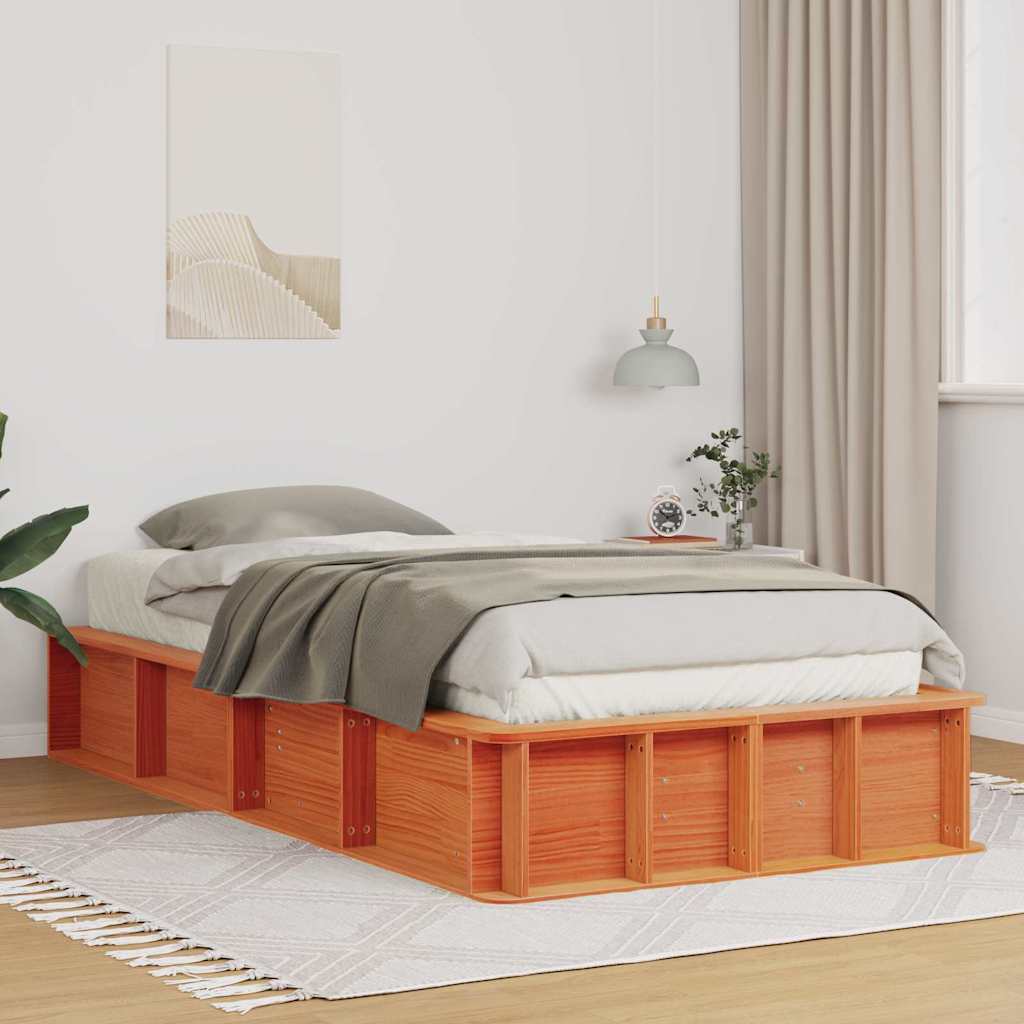 Bed Frame Wax Brown 75 x 190 cm Solid Pine Wood