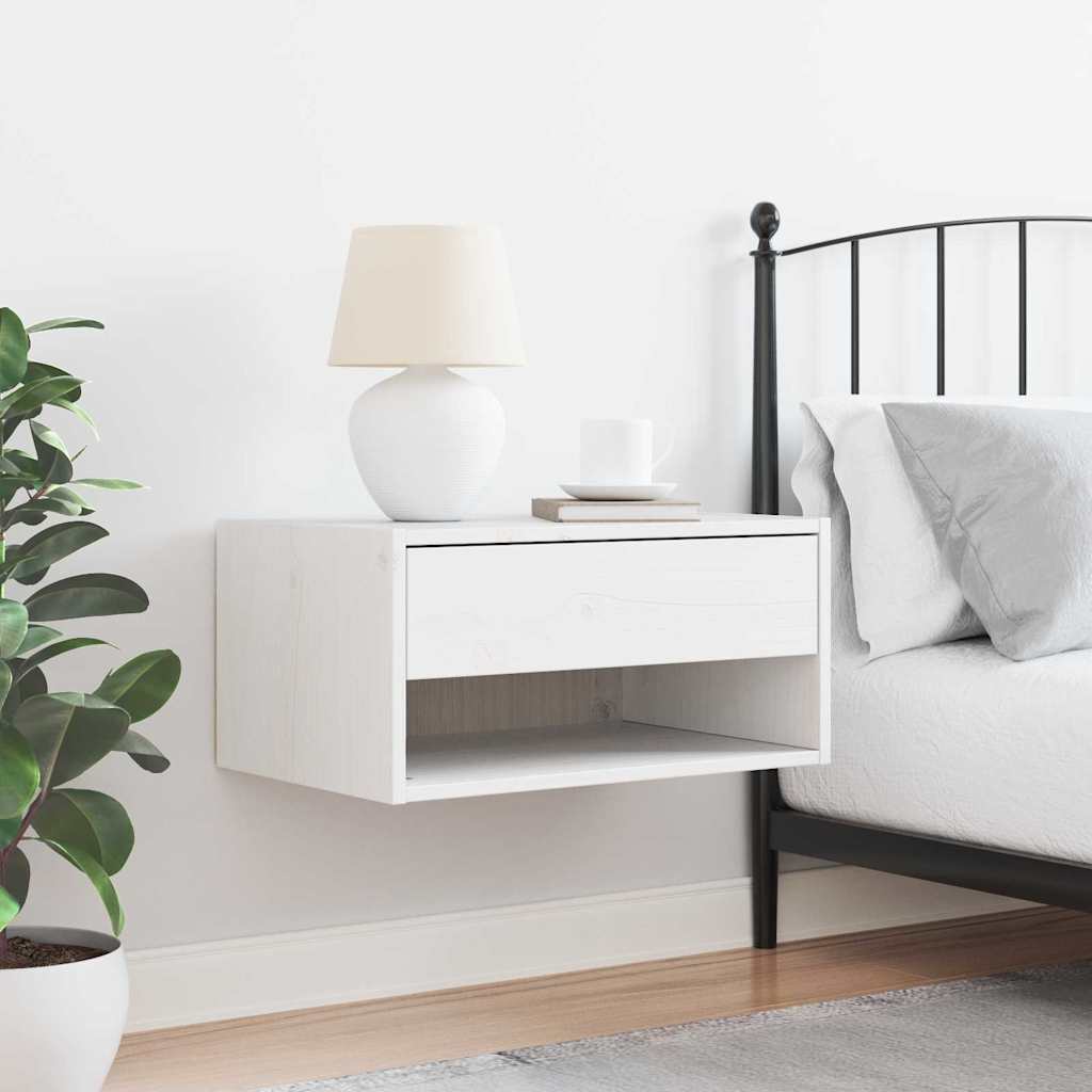 Bedside Table White 50 x 32.5 x 24 cm Solid pine wood