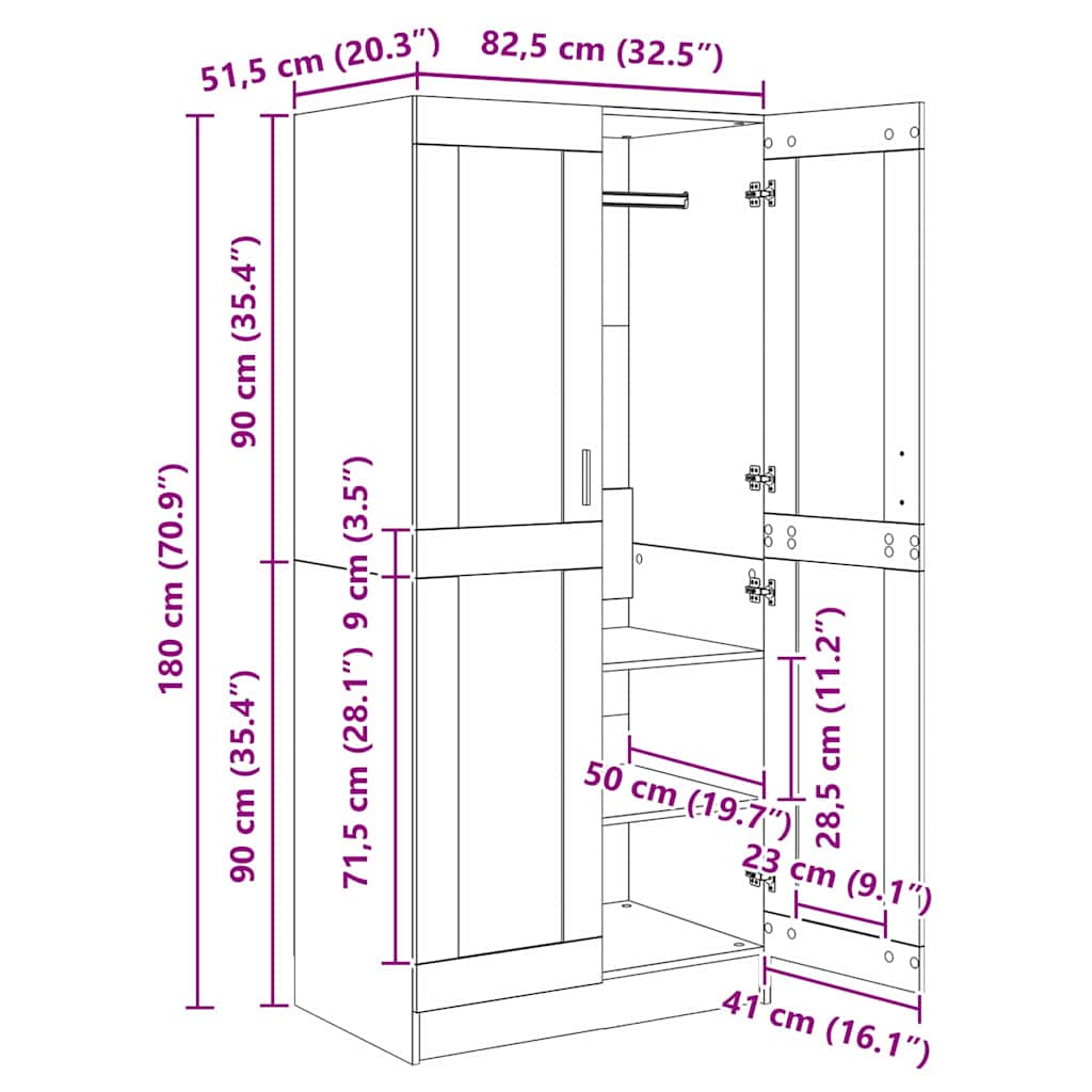 Wardrobe Old Wood 82.5 x 51.5 x 180 cm Engineered Wood