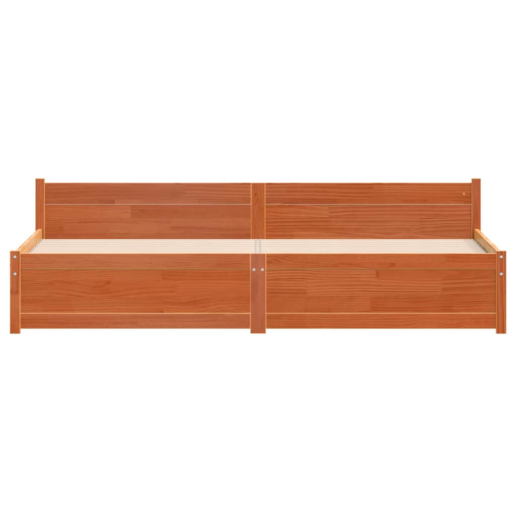 Bed Frame Wax Brown 205.5 x 185.5 x 51 cm Solid Pine Wood
