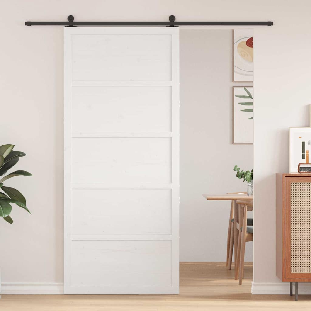 Barn Door White 100 x 2.5 x 208 cm Solid Pine Wood