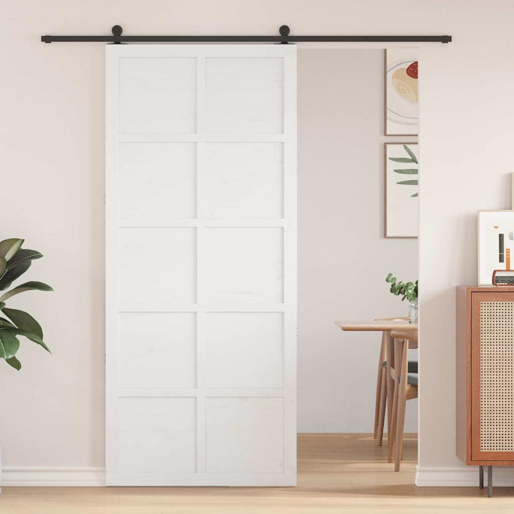 Barn Door White 100 x 2.5 x 208 cm Solid Pine Wood