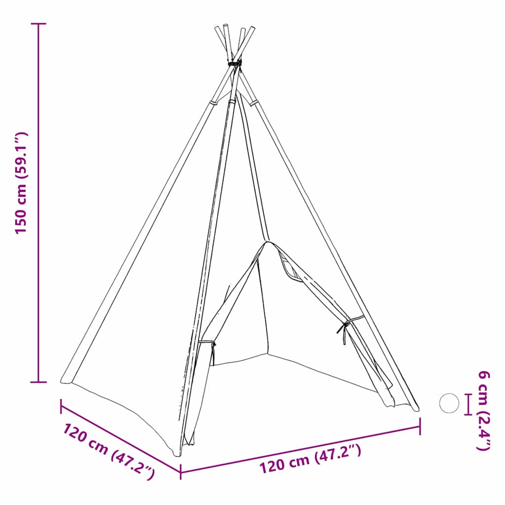 Teepee Tent White 120 x 120 x 150 cm Fabric and Plastic