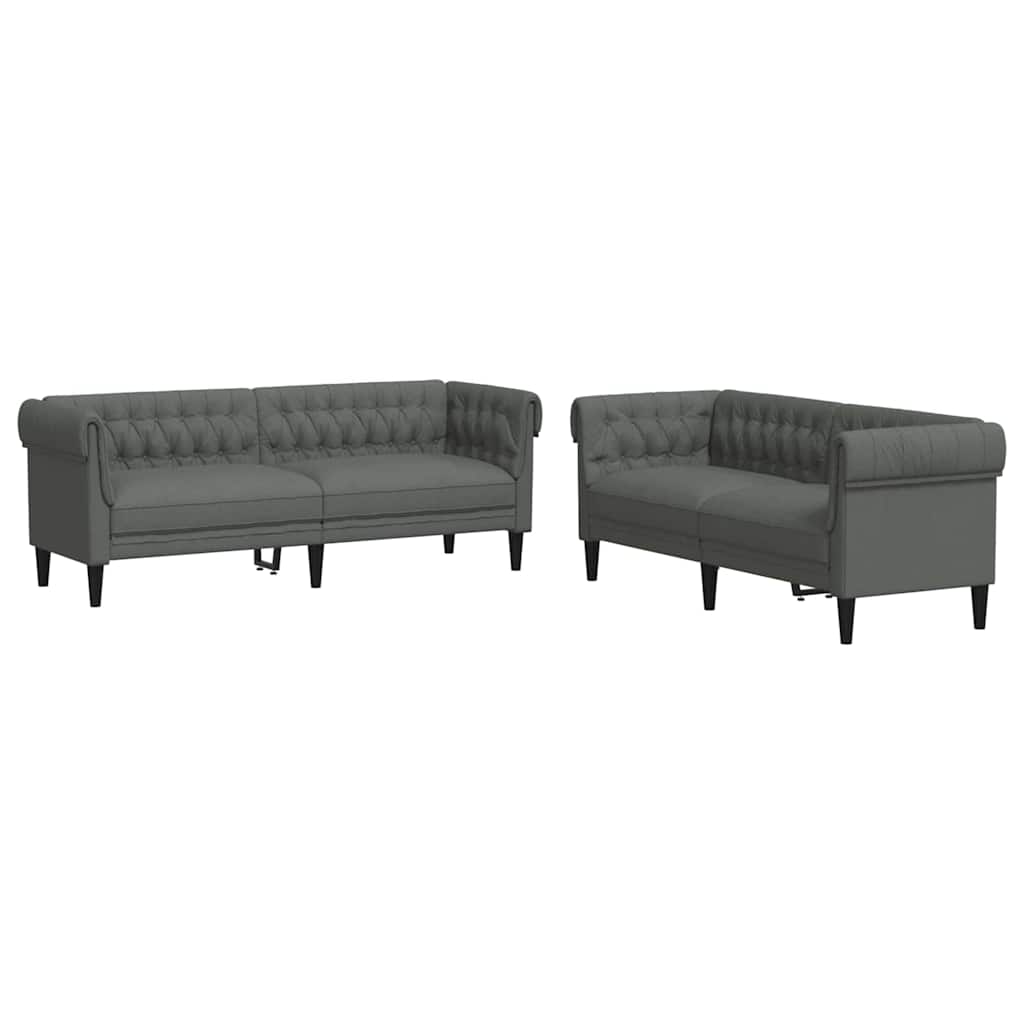 Living Room Couch 2 pcs Dark Grey Fabric