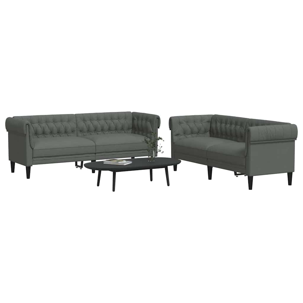 Living Room Couch 2 pcs Dark Grey Fabric
