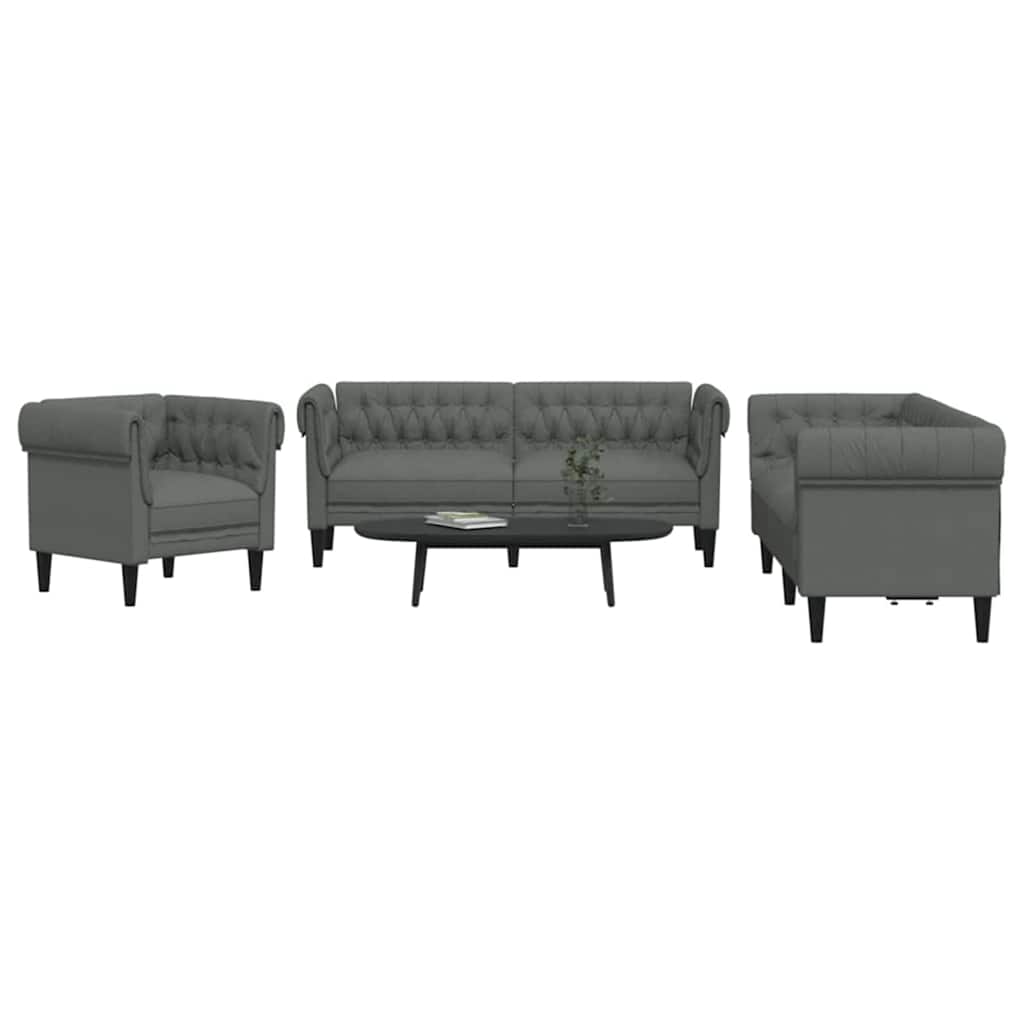 Living Room Couch 3 pcs Dark Grey Fabric